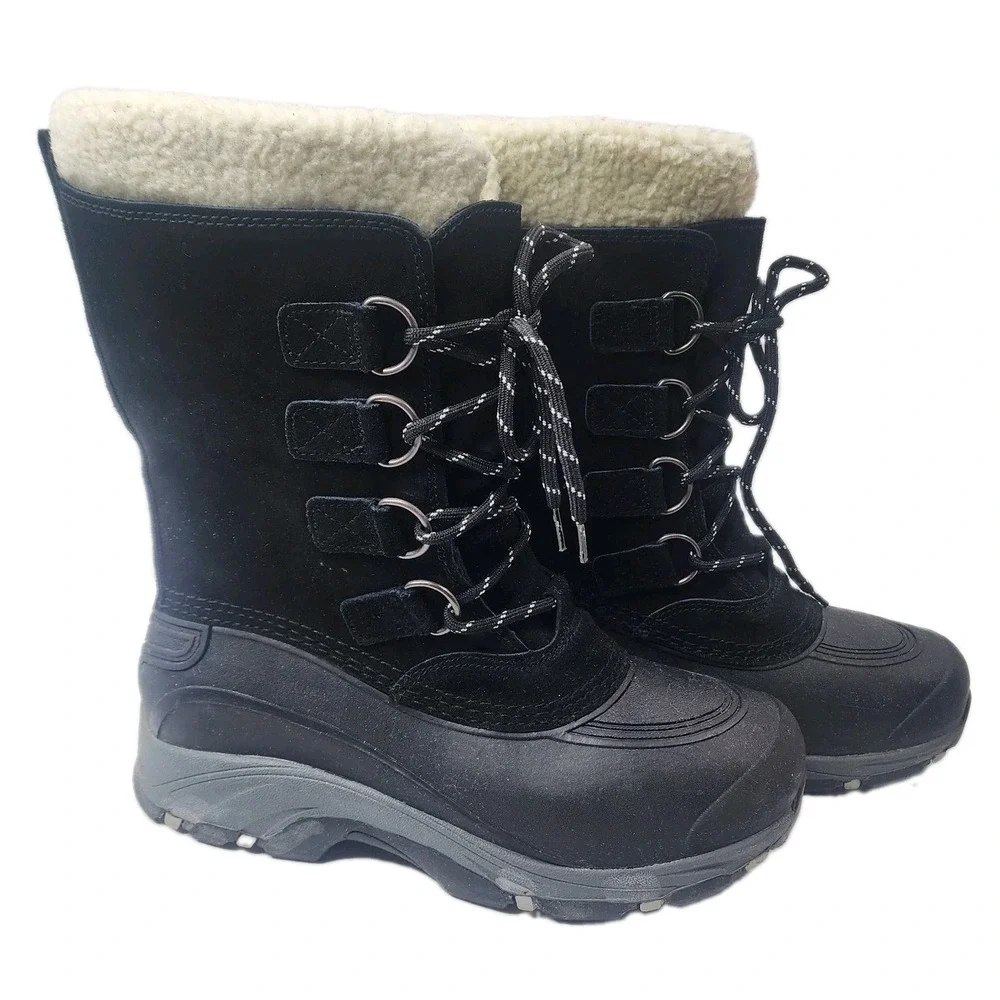 Lands' End Expedition Men's 8D Shoes Black Suede Insulated Winter Snow Boots